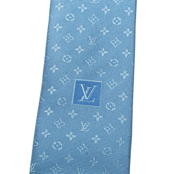 Louis Vuitton Monogram Cravat Monogramsim Necktie M75991 Light Blue Silk Men'... - Picture 3 of 6